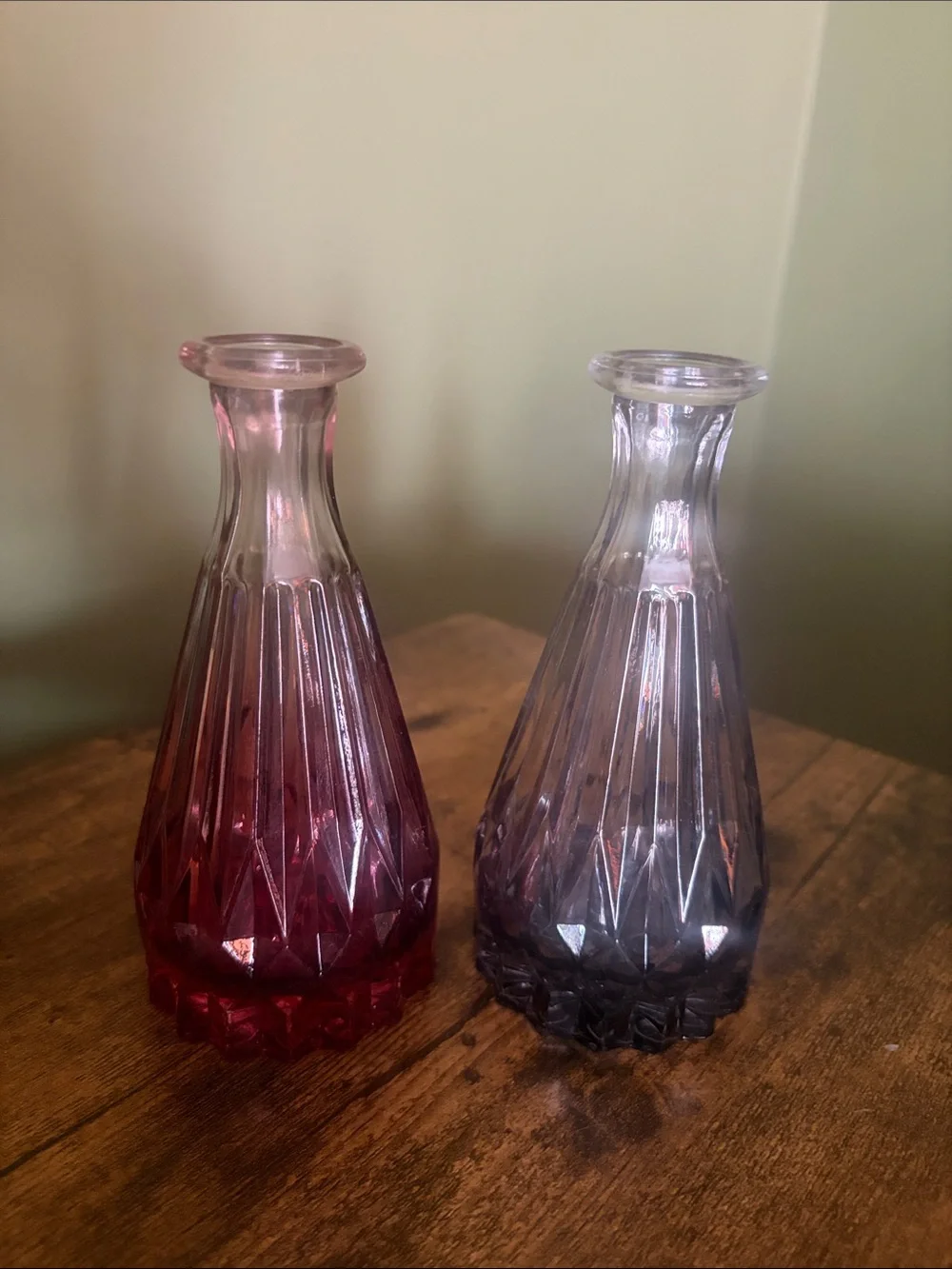 Faceted Glass Bud Vases in Pink and Gray- Set of 2